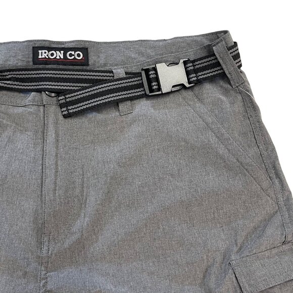 Iron Co Mens 38 Gray Cargo Shorts Zip Pockets Utility Belt Outdoor Summer Wear - Picture 3 of 15